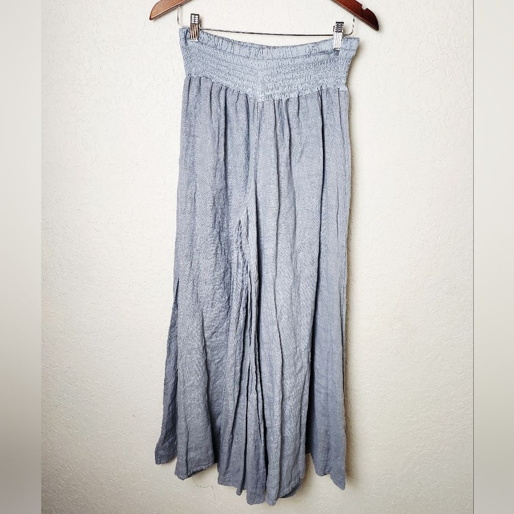 Puro Lino Linen Wide Leg Palazzo Pants Made In Italy Gray Size S/M New